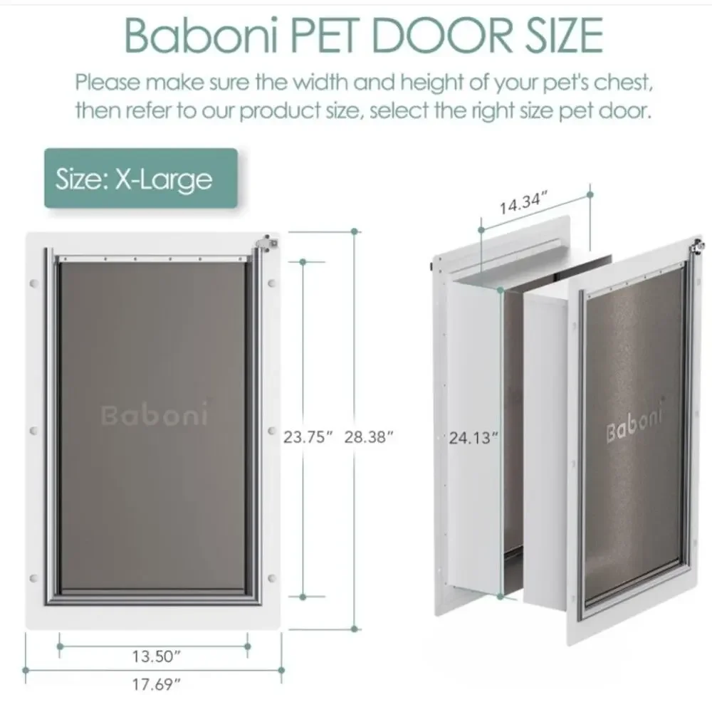 Baboni XL Pet Door for Wall 3-Flap Steel Frame Dog Cat Door Open Box